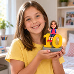 Custom Girl 10 Birthday Gift Bobblehead Sitting on Number 10