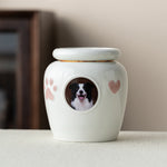 Personalized Ceramic Pet Memorial Urn with Custom Photo & Figurine