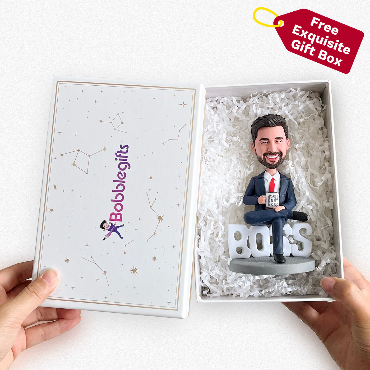 Custom Male Bobblehead Holding BOSS Sign