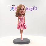 Custom Girl Bobbleheads with Pink Plaid Dress