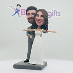 Custom Wedding Bobblehead Couple Hugging Waist