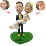 Custom Wedding Bobbleheads Groom Hugging Bride