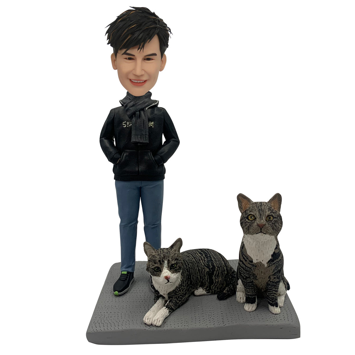 Two Cats With Owner Bobblehead Doll