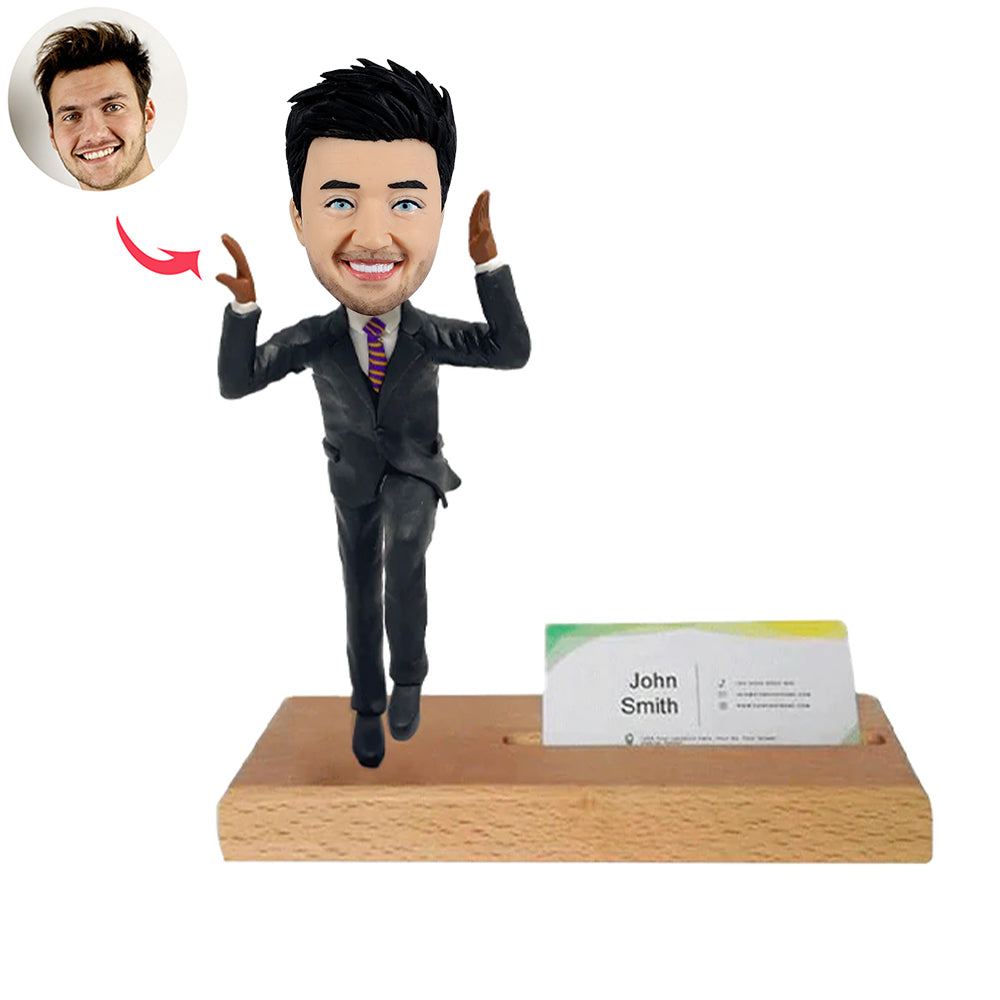 Business Card Holder with Business Male Bobblehead