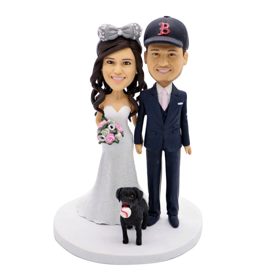 Custom Wedding Couple Bobbleheads with Dog