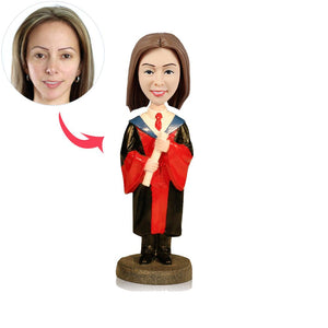 Custom Graduation Girl Bobblehead In Academic Gown