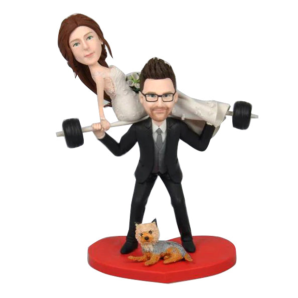 Weightlifting Couples Custom Bobbleheads with Pet