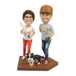 Custom Baseball Couple Bobblehead with Pet