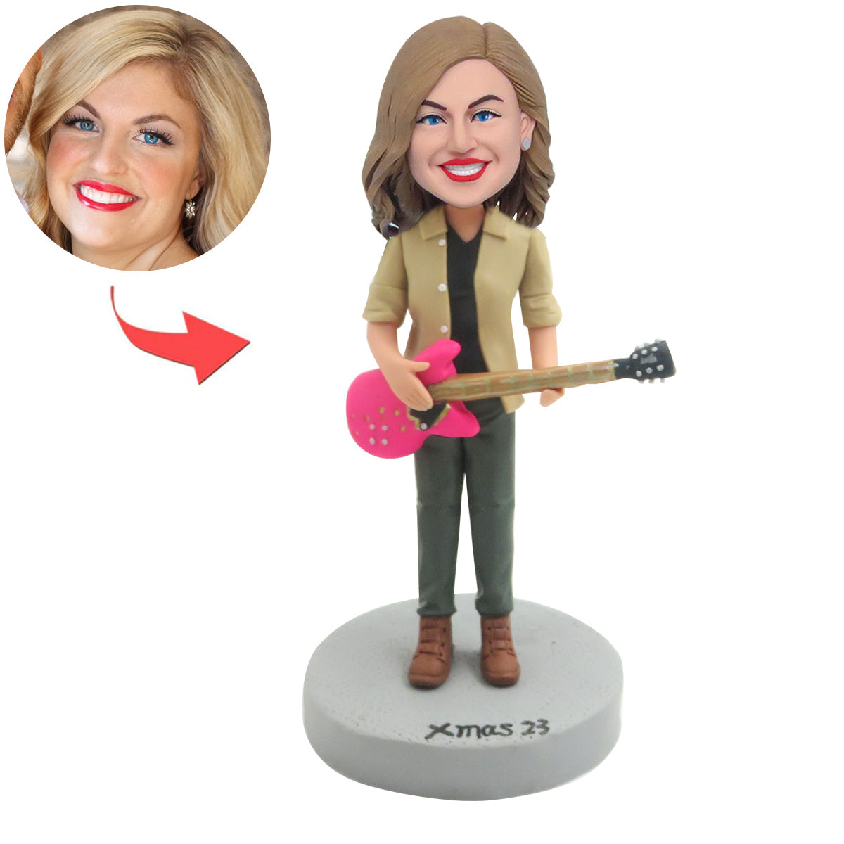 Custom Female Bobblehead with Pink Guitar