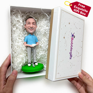 Business Card Holder with Business Male Bobblehead