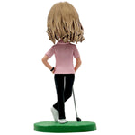 Happy Female Golf Bobblehead in Pink Shirt