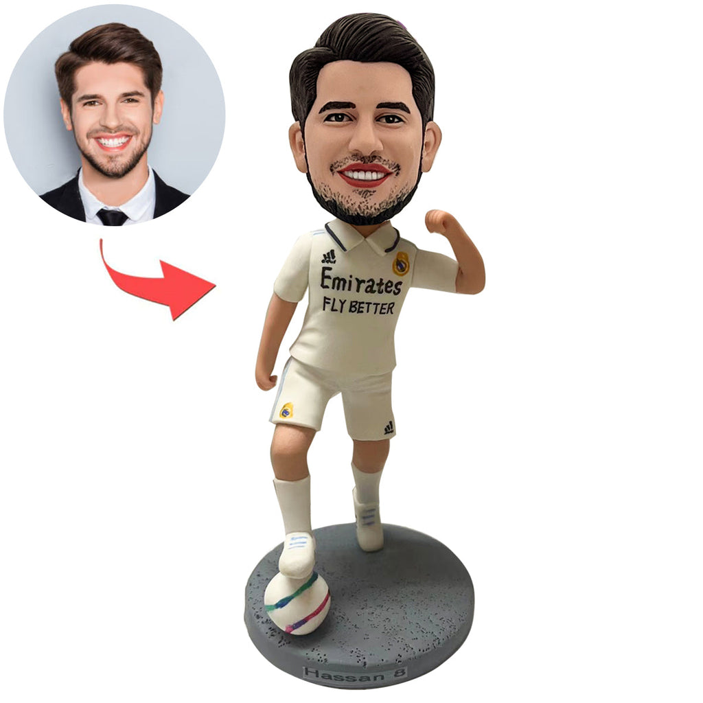 Custom Football Player Bobblehead In White Jersey