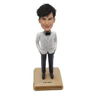 Bobblehead for Wedding Groomsmen with White Suit